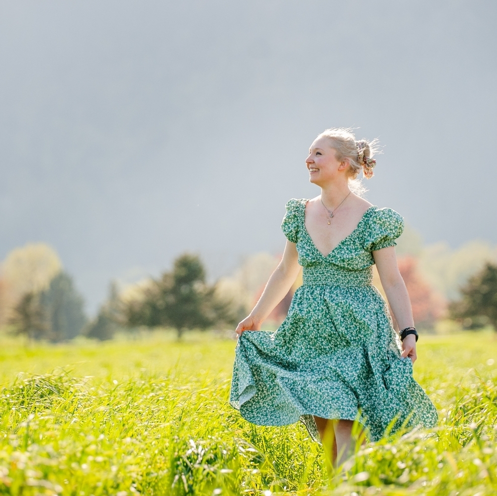 O.P.T. Floral Green Dress Size L 100% Cotton